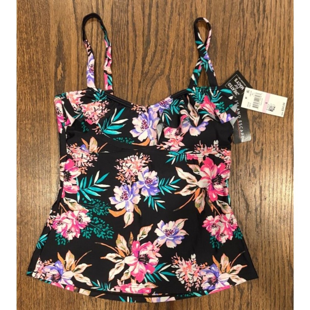 NWT Island Escape Swim Tankini Top Women’s Size 6 Floral Ruffle Top Padded